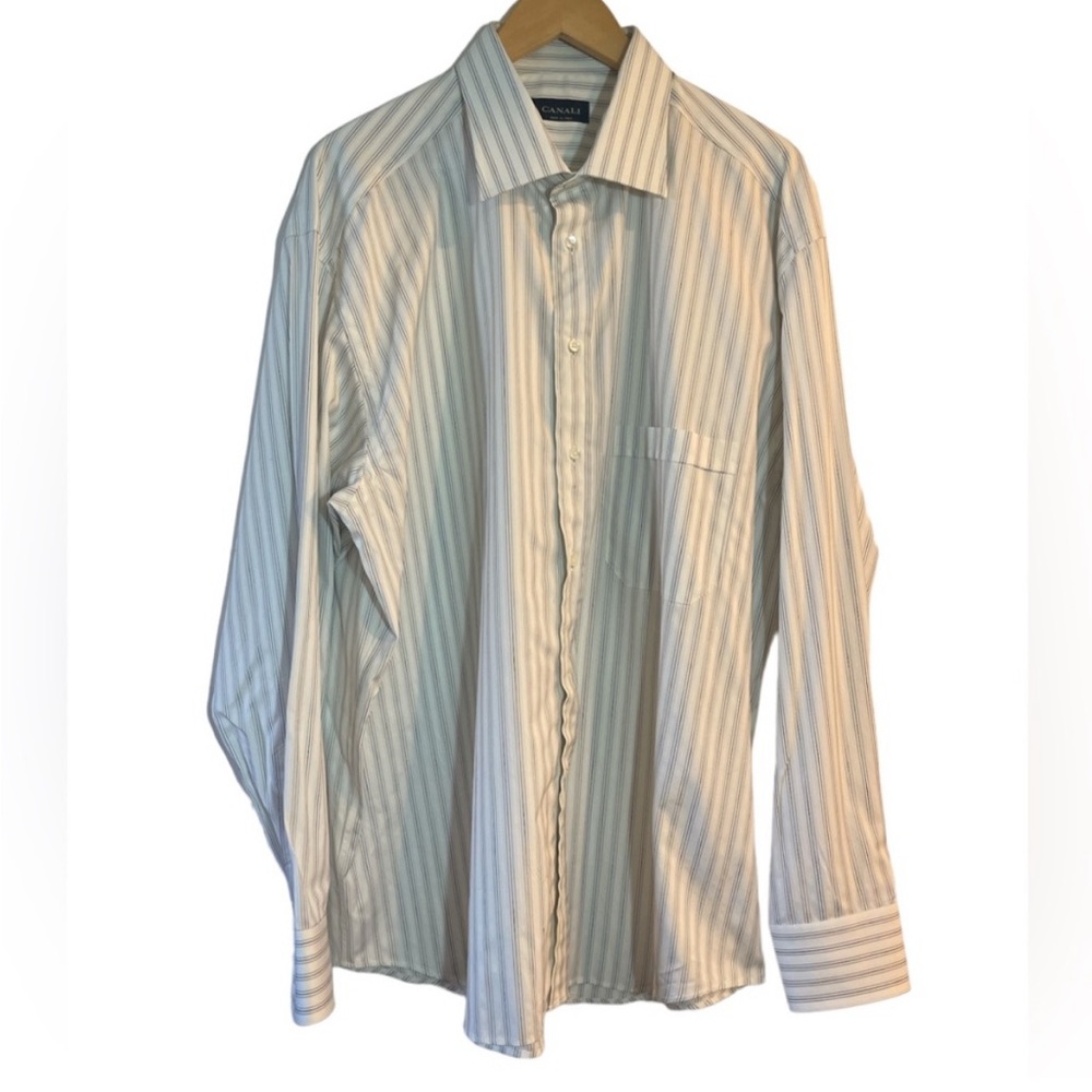 Canali White and Black Pinstripe Button Down Dress Shirt Classic Style 46/18